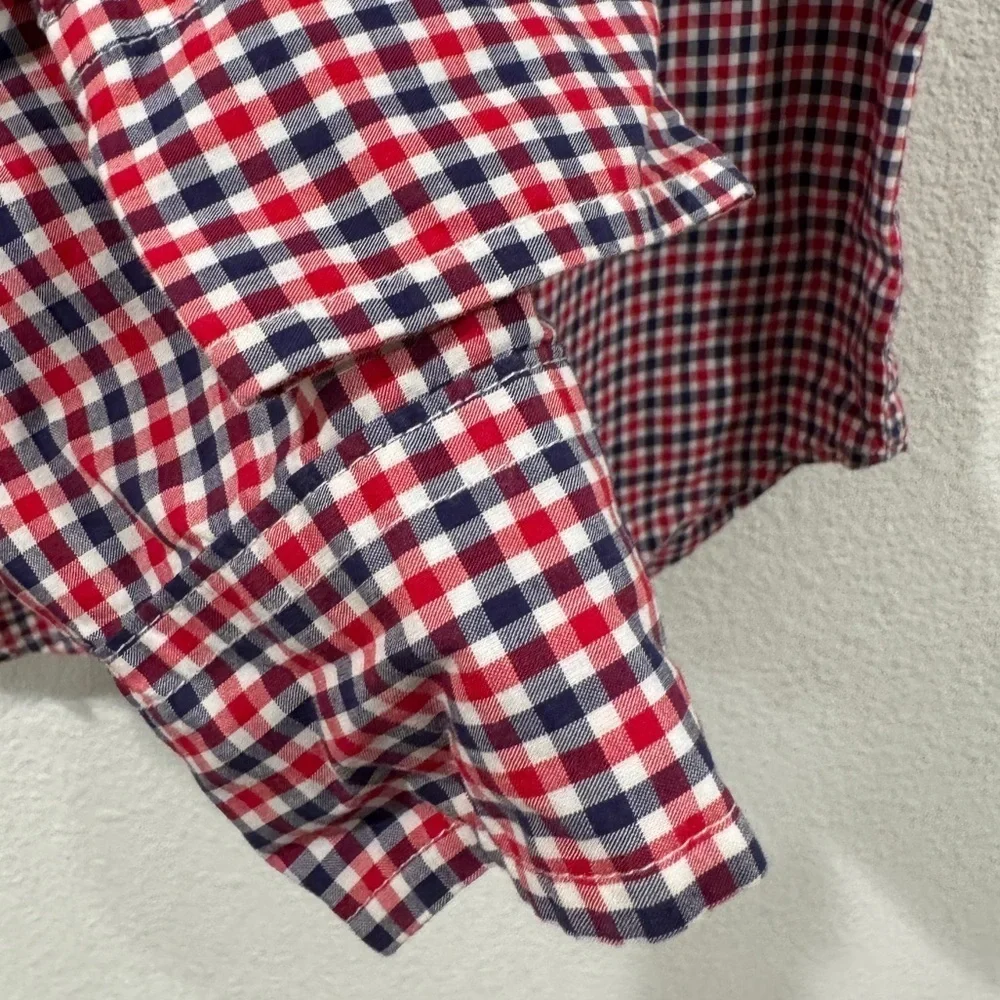 Ralph Lauren Boys Plaid Button Down Collared Logo Red White Blue Shirt Medium